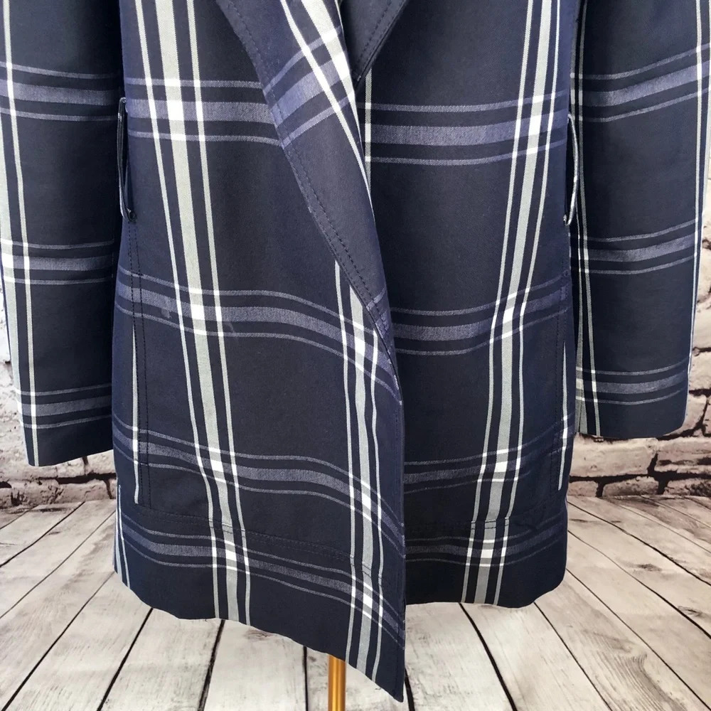 Zara Basic Blue Plaid Checkered Spring Jacket - image 4